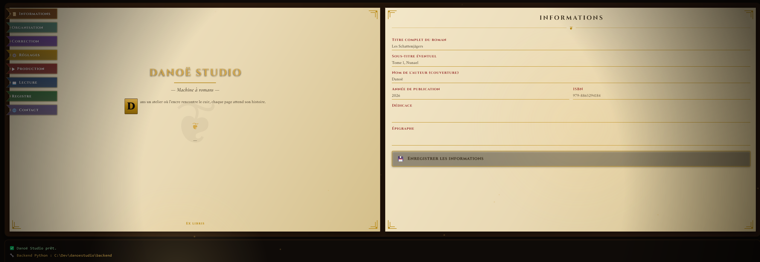 Danoë Studio — interface de l'application